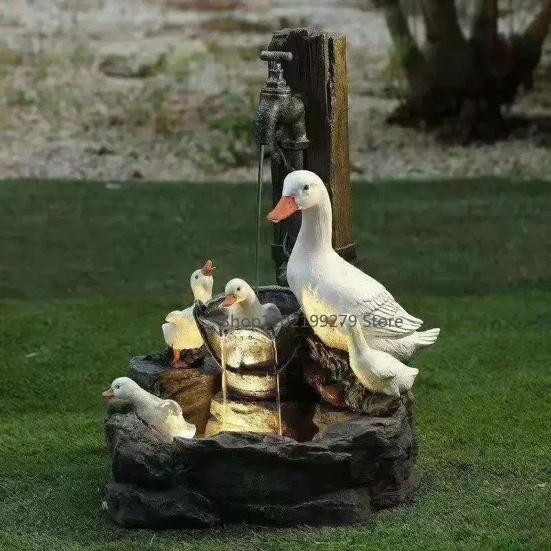 Solar Gartenbrunnen Ente & Eichhörnchen LED Wasserspiel
