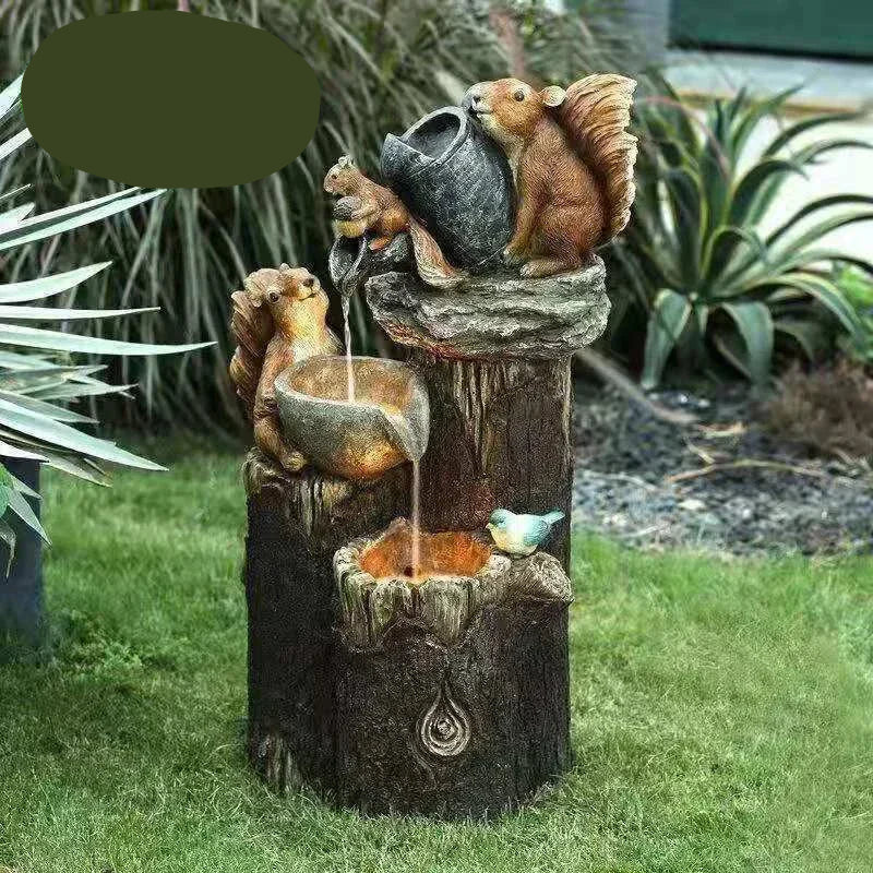 Solar Gartenbrunnen Ente & Eichhörnchen LED Wasserspiel