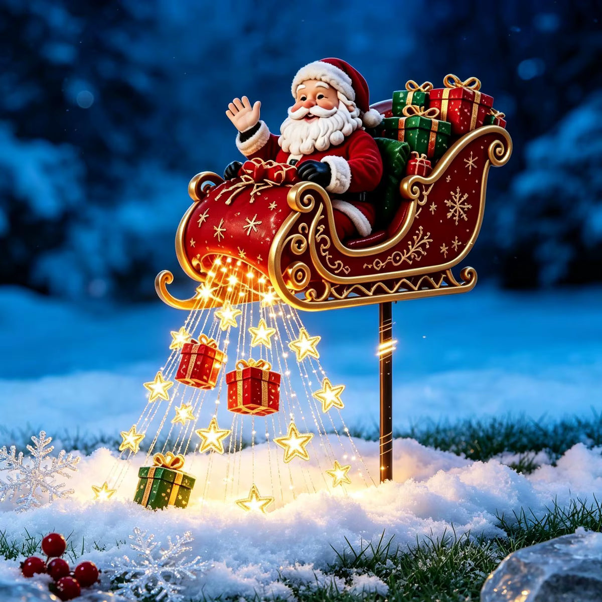 Clausglow - Solarbetriebene Weihnachtsdekoration mit fliegendem Schlitten