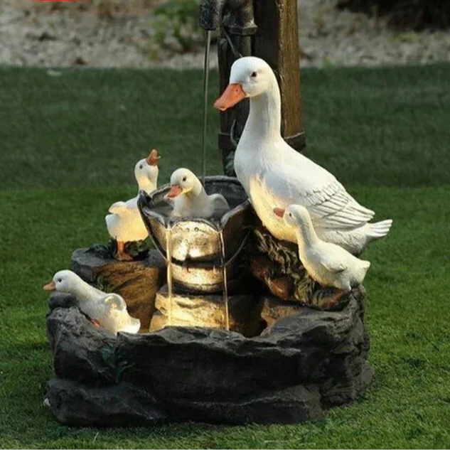 Solar Gartenbrunnen Ente & Eichhörnchen LED Wasserspiel