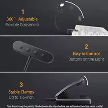LED Leselampe USB wiederaufladbar mit Clip & Flexarm
