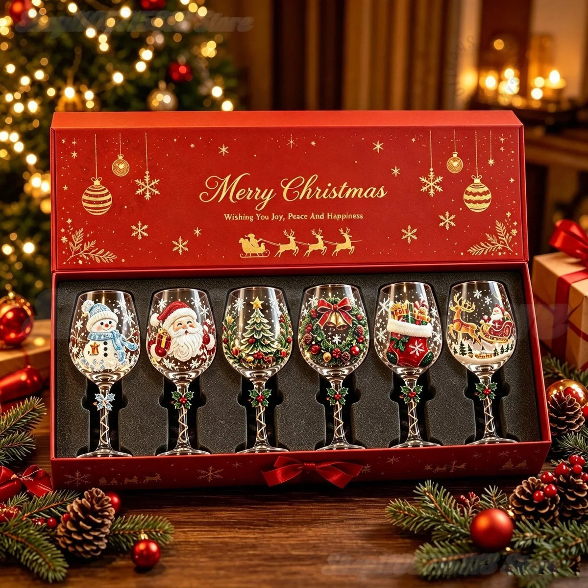 Festisip - Festliche Weihnachts-Weingläser mit Dekor