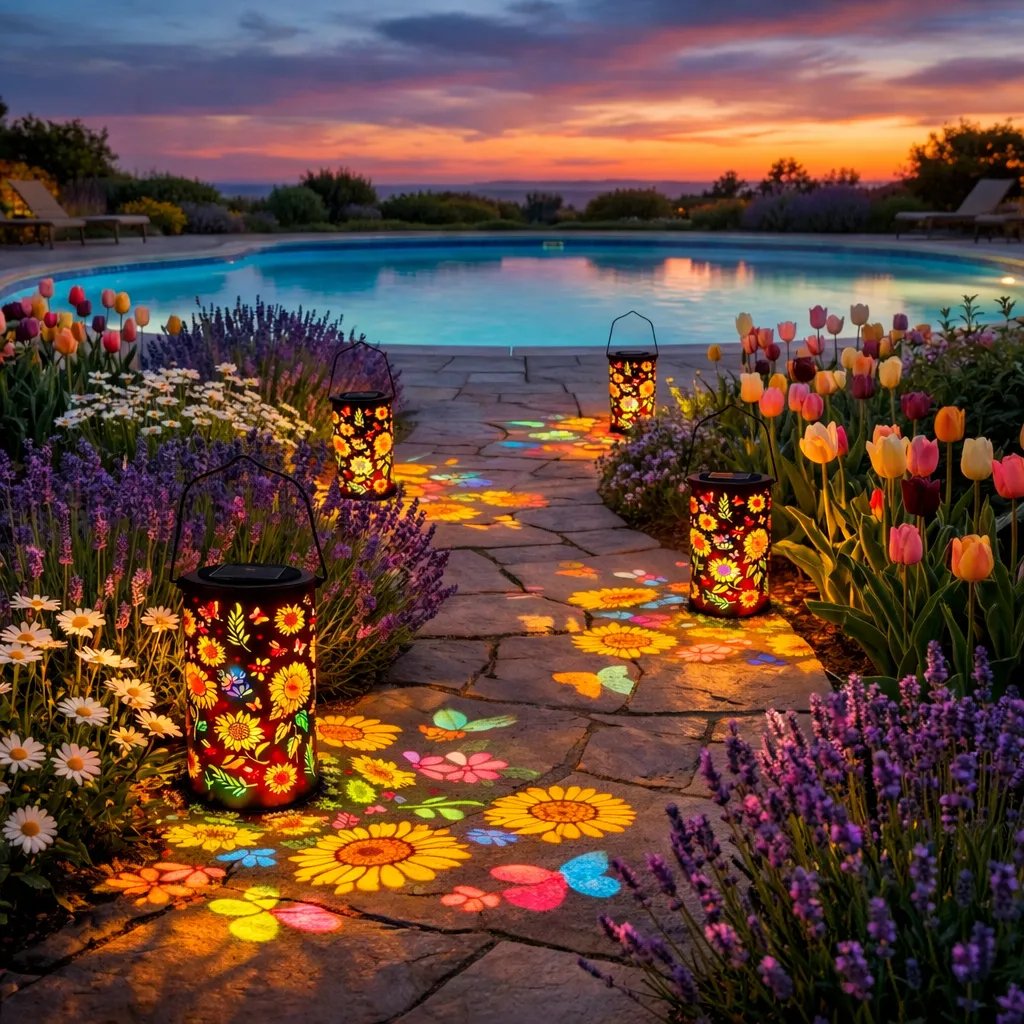 Solar-Gartenlaterne | Blütenmuster | Lichtprojektion | GardenFlare