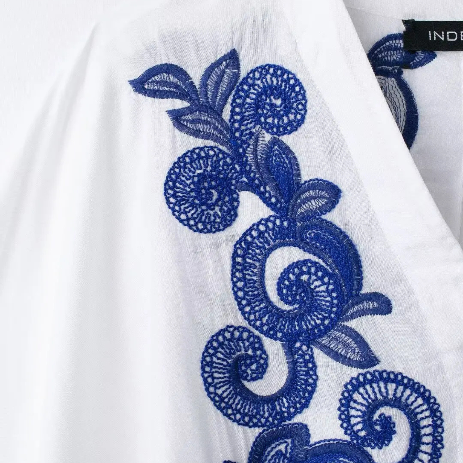 Anni | Blaues Besticktes Hemd & Plissierter Hosenrock im Zweiteiler-Set