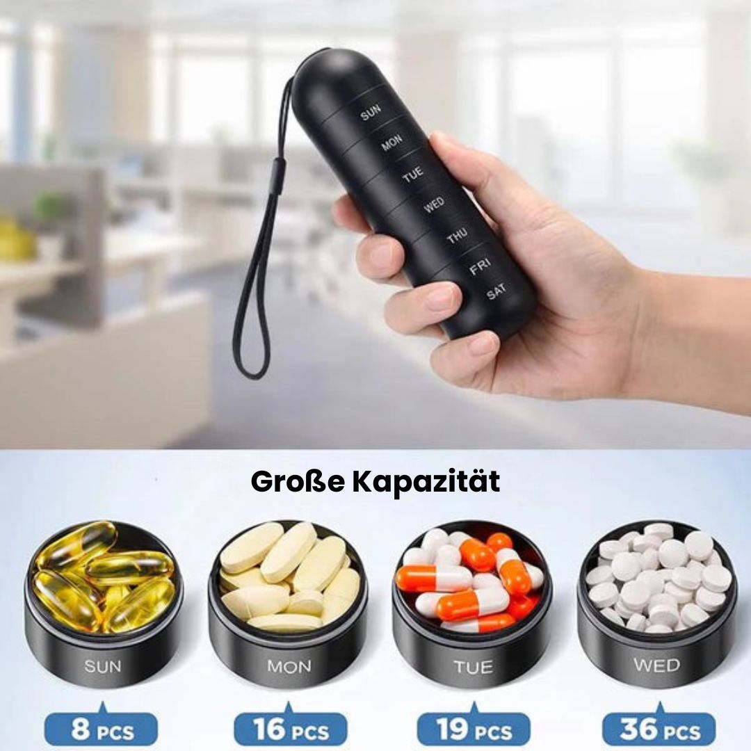 Pillora - Kompakte Pillenbox mit 7 Fächern und Silikondichtung