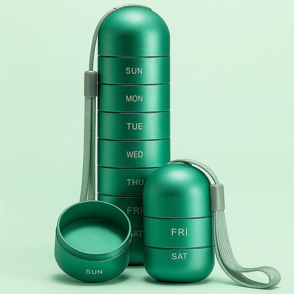 Pillora - Kompakte Pillenbox mit 7 Fächern und Silikondichtung
