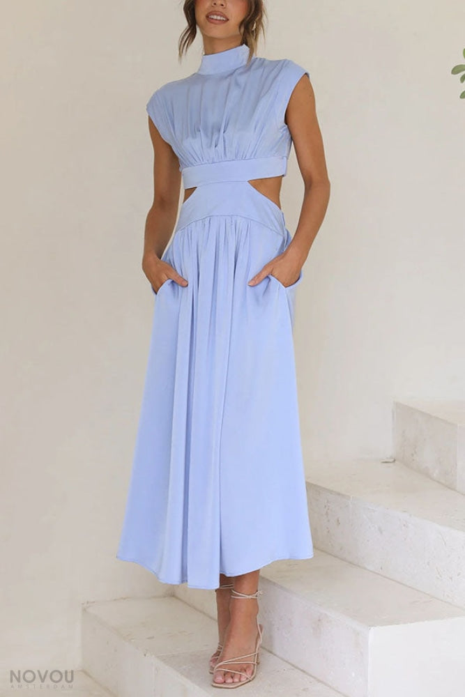 Grace - Damen-Midikleid mit Rollkragen und Taillenausschnitt