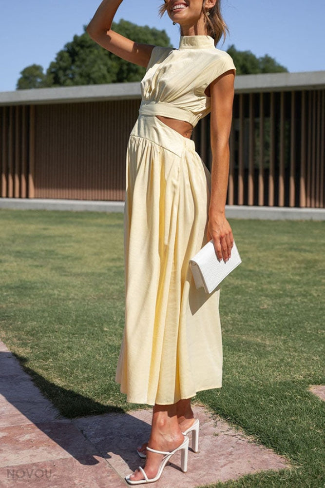 Grace - Damen-Midikleid mit Rollkragen und Taillenausschnitt
