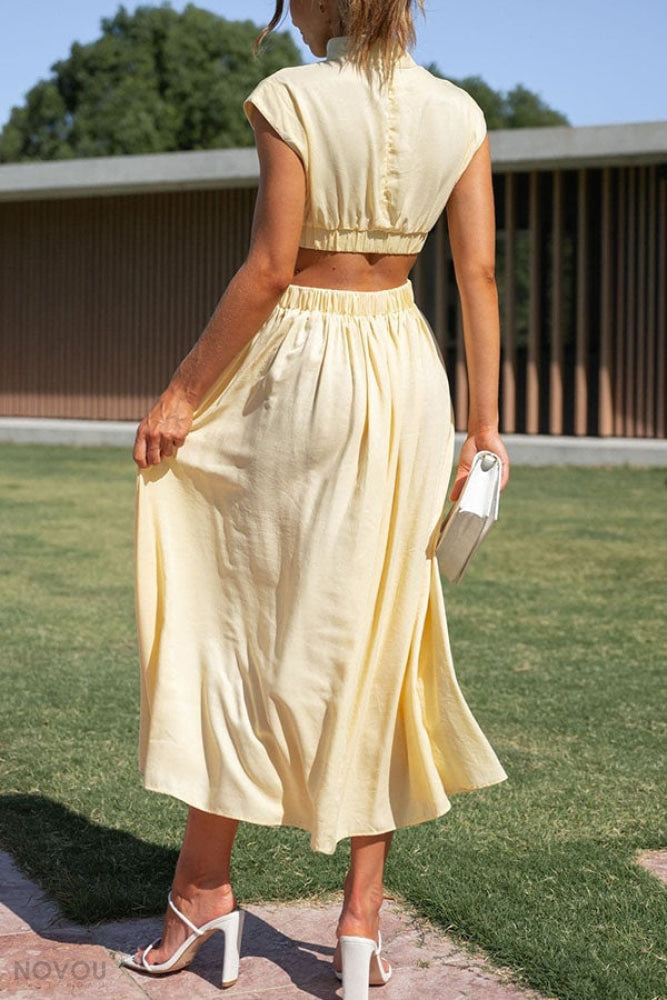 Grace - Damen-Midikleid mit Rollkragen und Taillenausschnitt