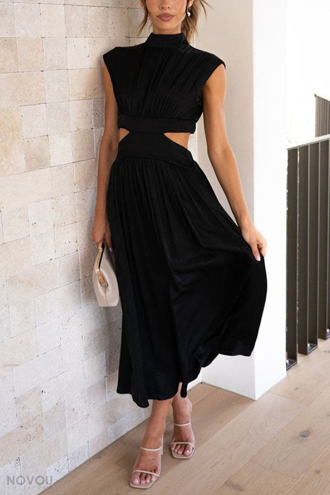 Grace - Damen-Midikleid mit Rollkragen und Taillenausschnitt