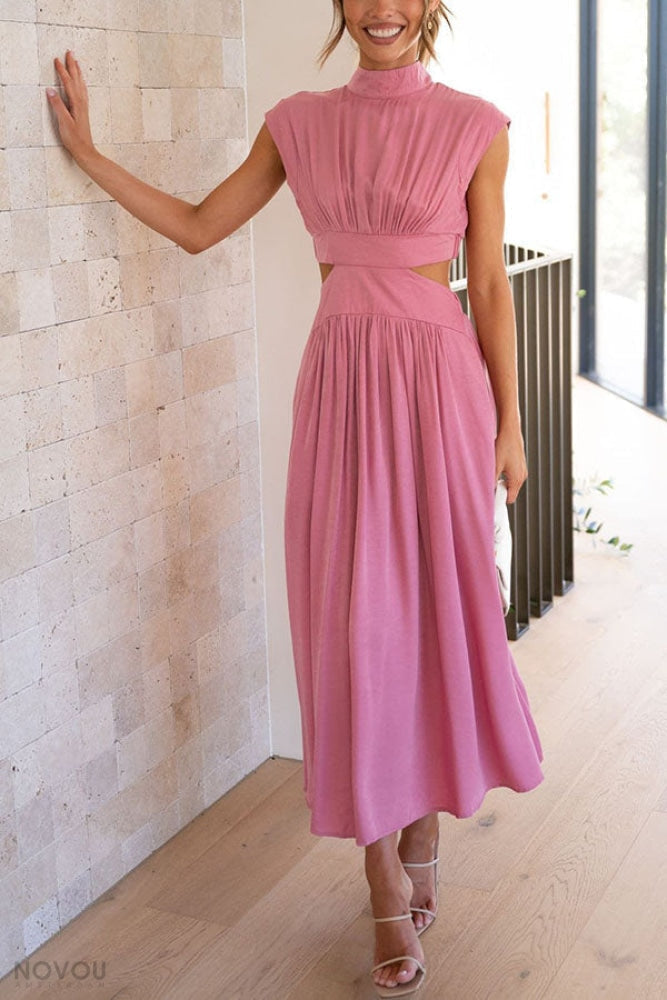 Grace - Damen-Midikleid mit Rollkragen und Taillenausschnitt