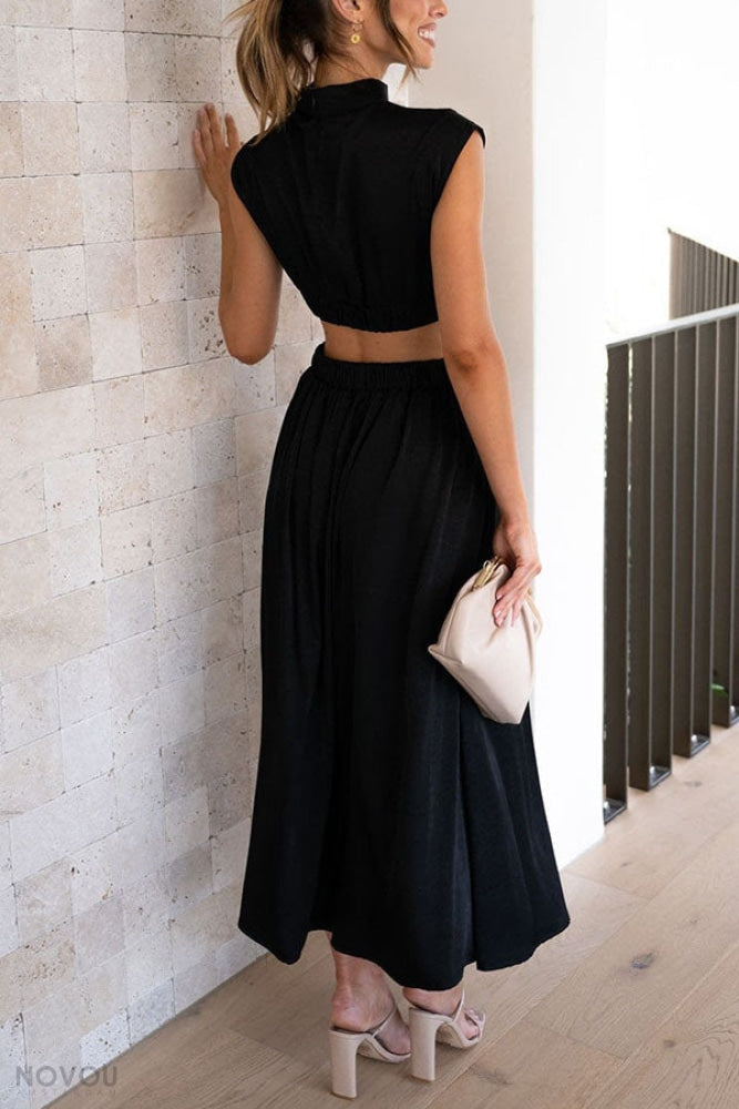 Grace - Damen-Midikleid mit Rollkragen und Taillenausschnitt