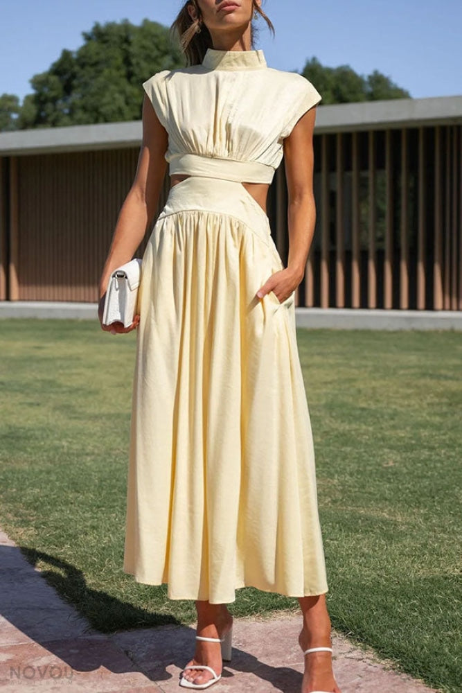 Grace - Damen-Midikleid mit Rollkragen und Taillenausschnitt