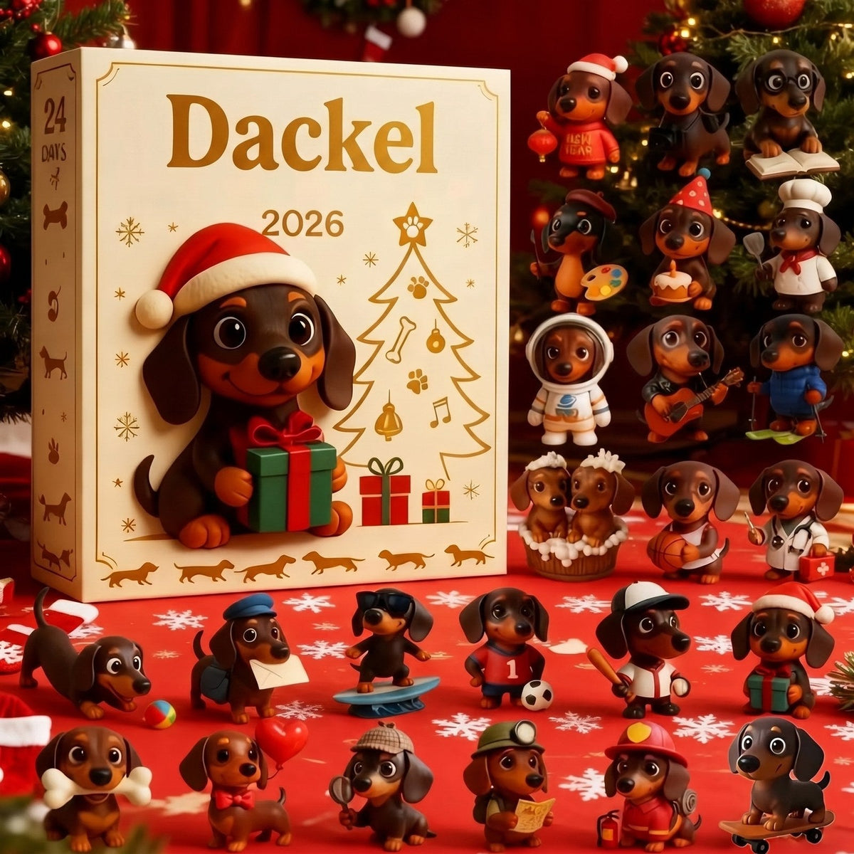 Dackel-Adventskalender mit 24 Acryl-Anhängern