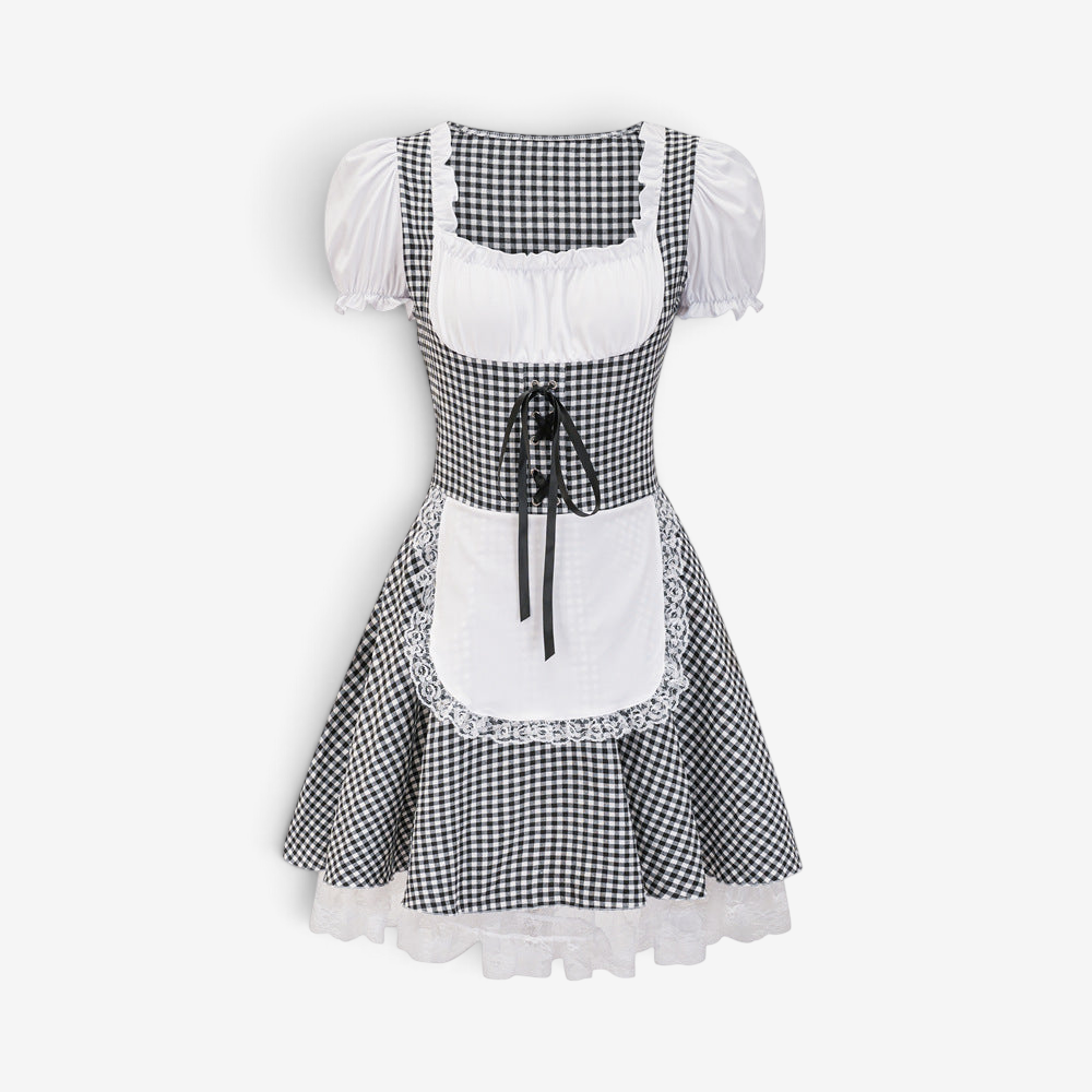 Checkora - Damen Dirndl mit Karomuster und Rüschendetails