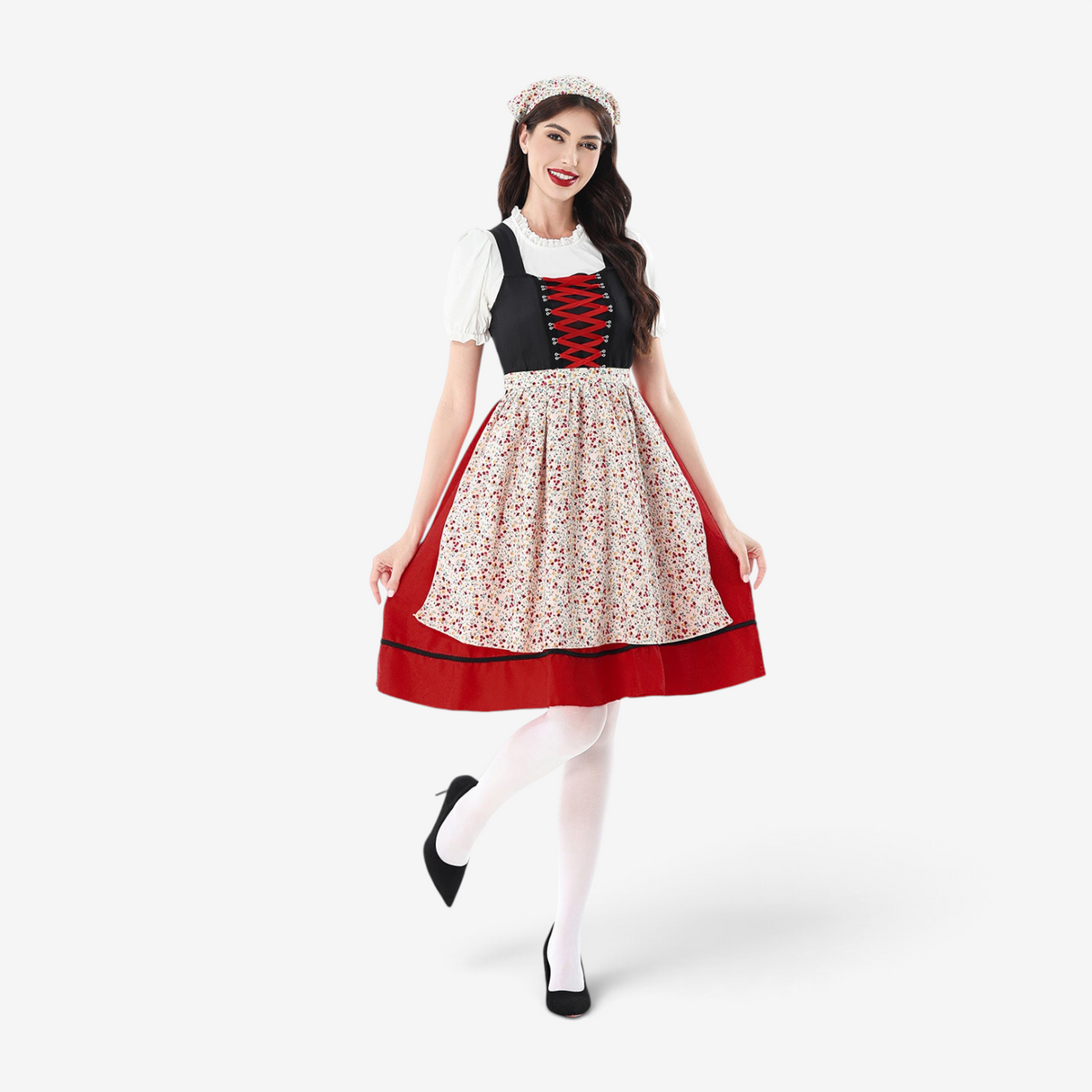 Damen-Dirndl-Set mit floralem Schürzenmuster