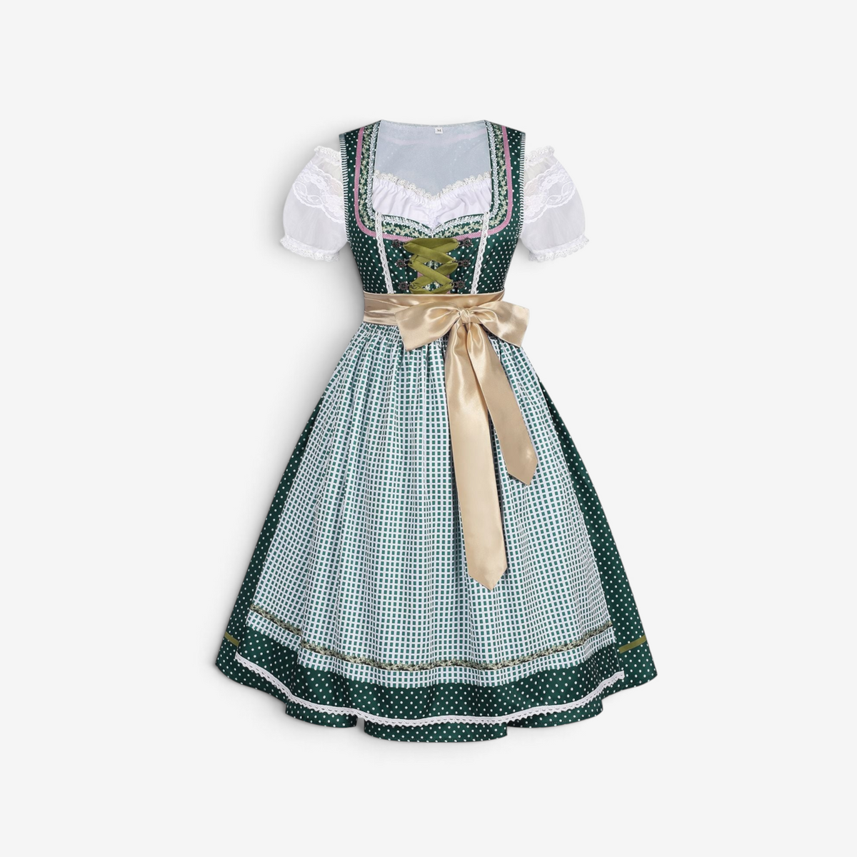 Dirnexa - Damen Dirndlkleid mit abnehmbarer Schürze und Spitzenärmeln