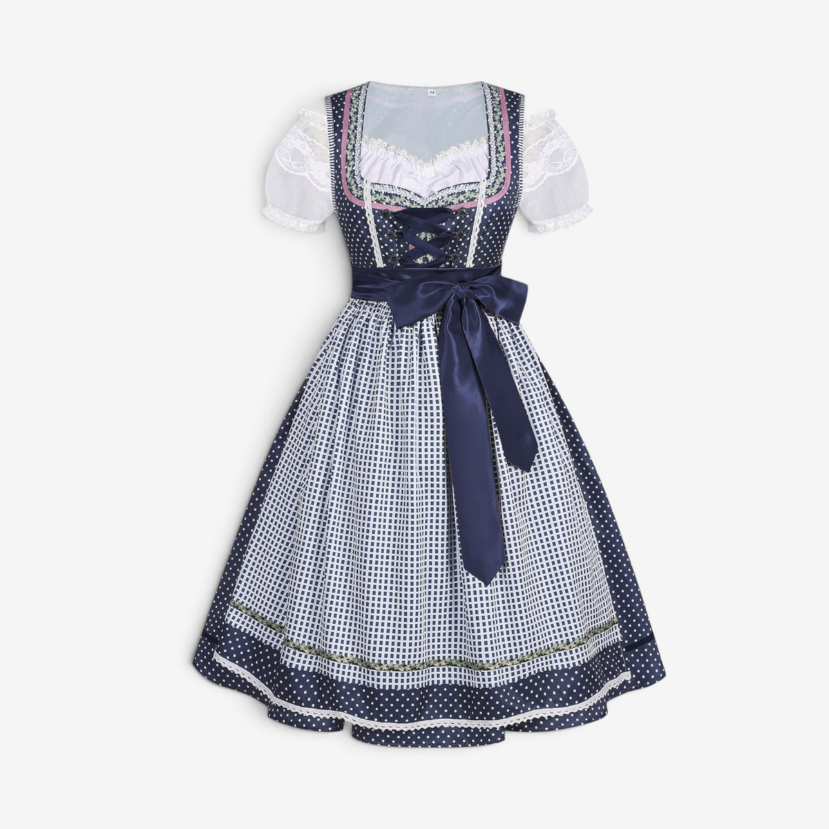 Dirnexa - Damen Dirndlkleid mit abnehmbarer Schürze und Spitzenärmeln