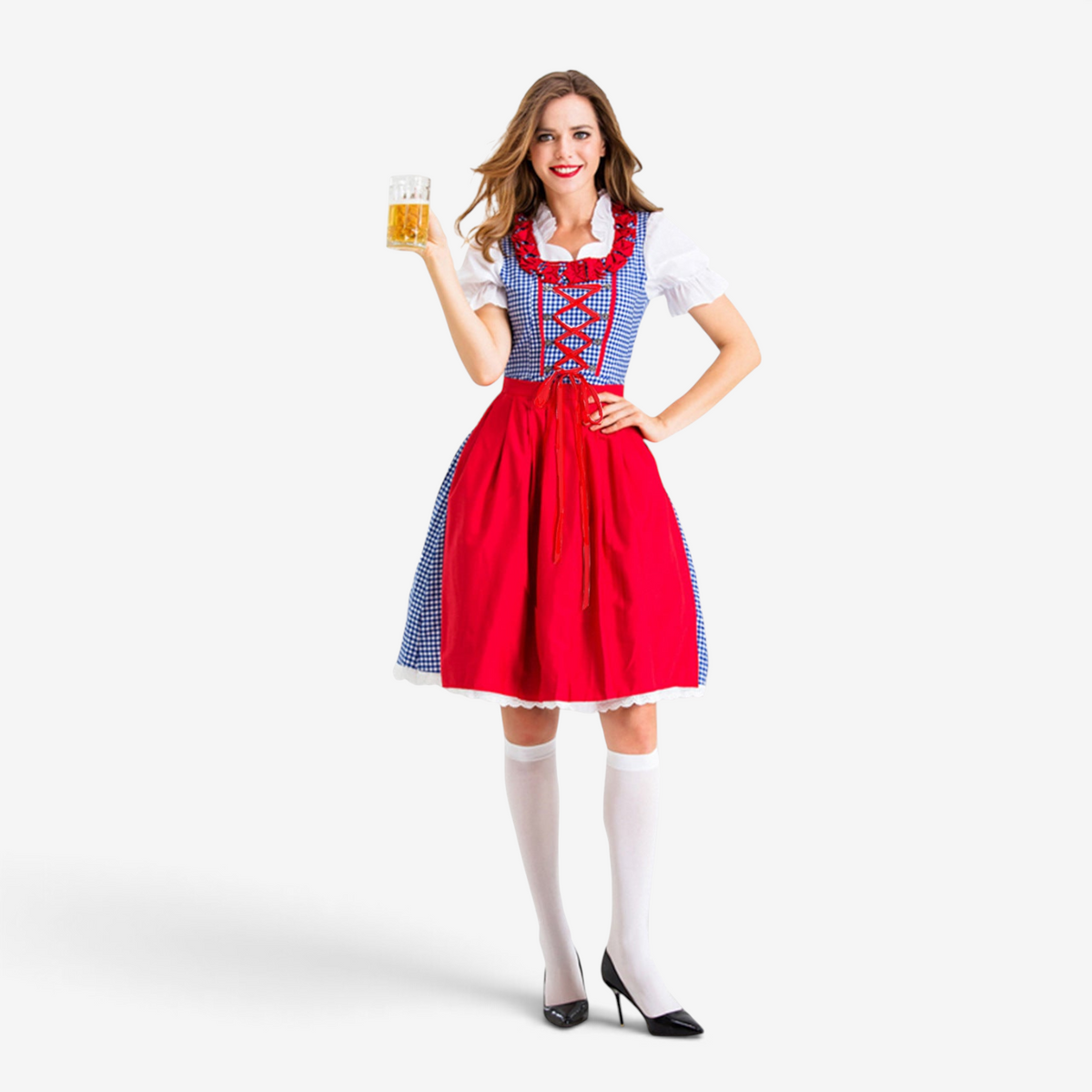 Karo-Dirndl Damen mit Rüschenkragen