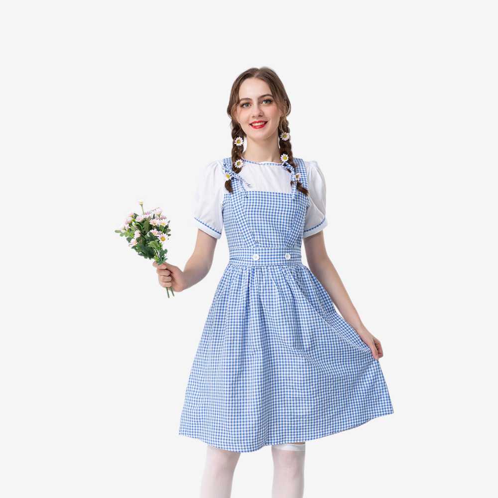 Damen-Trachtenkleid mit Karomuster und Rüschendetails
