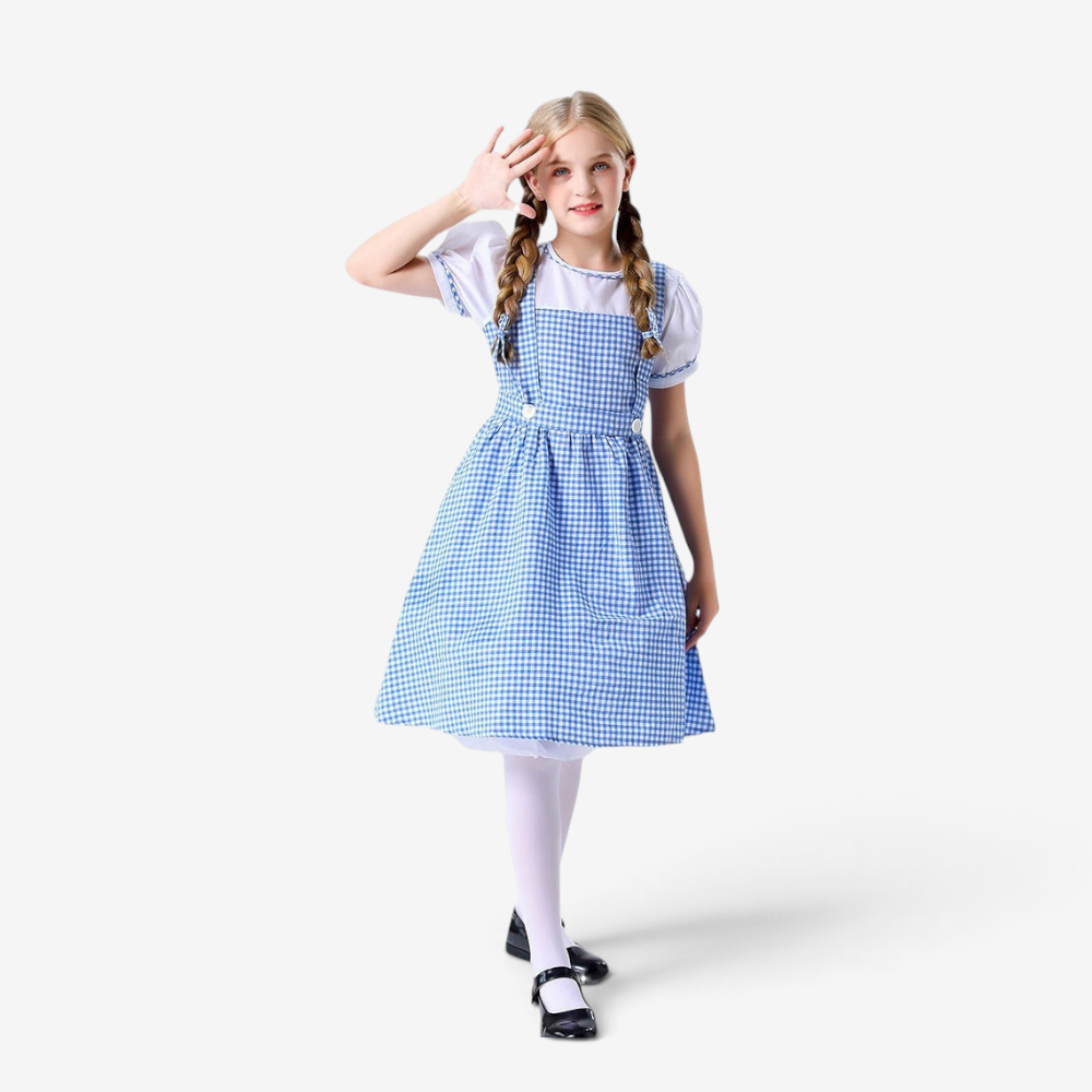 Damen-Trachtenkleid mit Karomuster und Rüschendetails