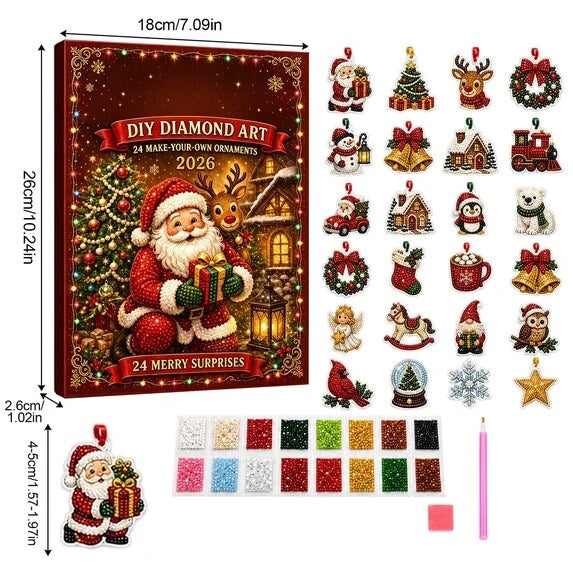 Diamond-Painting-Adventskalender mit 24 Mini-Anhängern