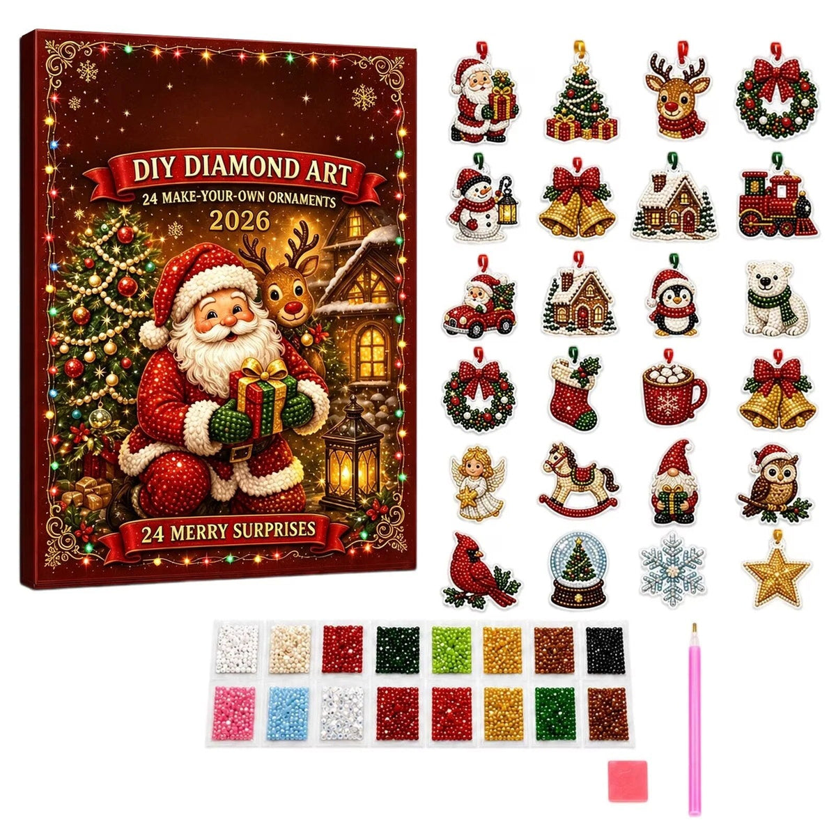 Diamond-Painting-Adventskalender mit 24 Mini-Anhängern