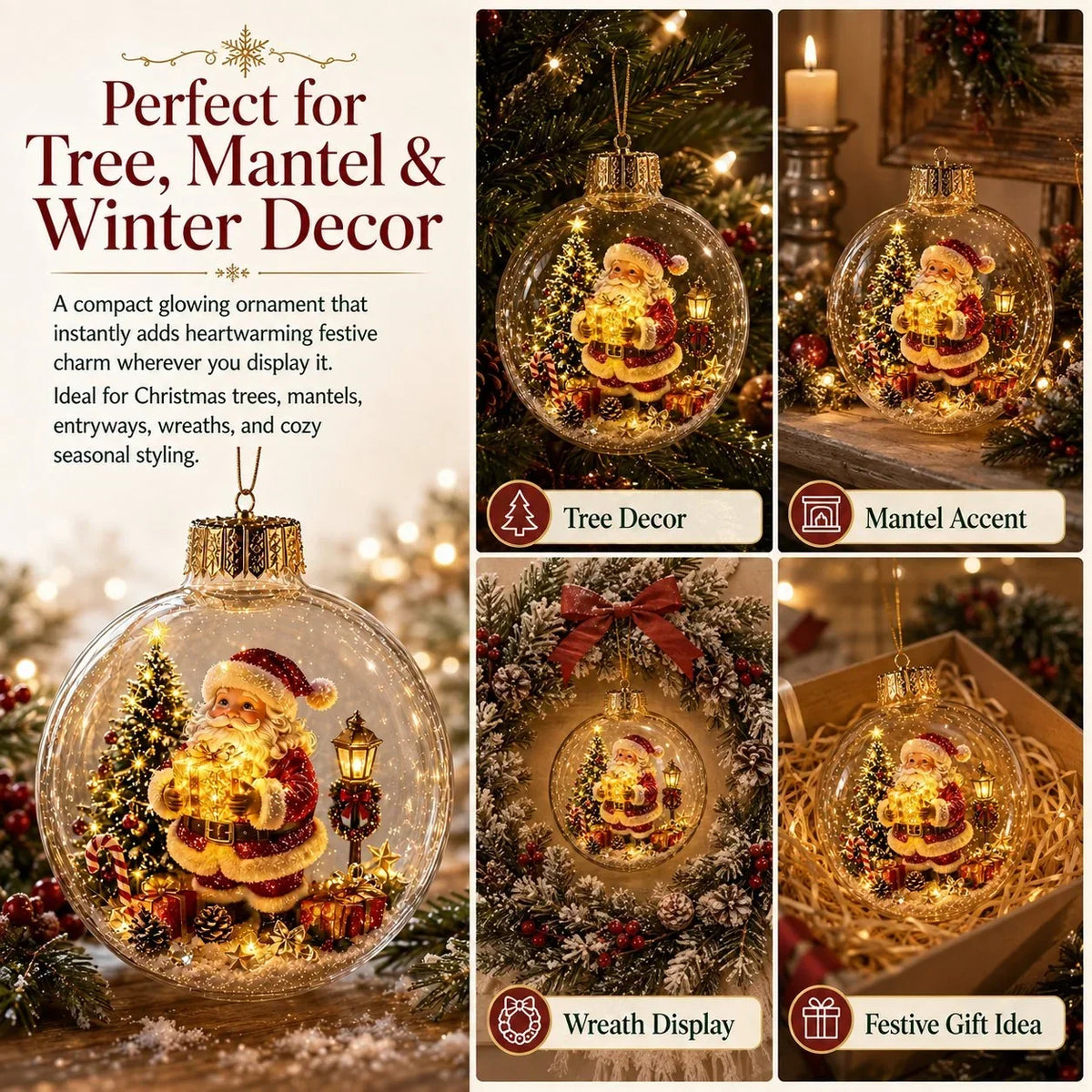 Noelglass - Beleuchteter Weihnachtsanhänger mit Miniatur-Winterszene