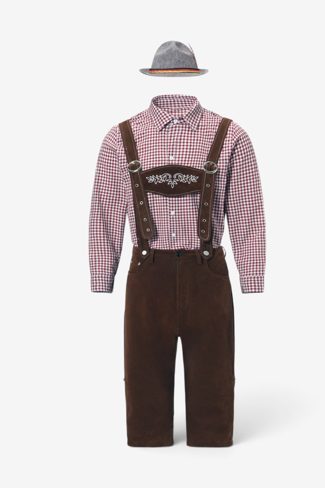 Hirschorn - Herren-Trachten-Kniebundhose mit verstellbaren Trägern und besticktem Brustlatz