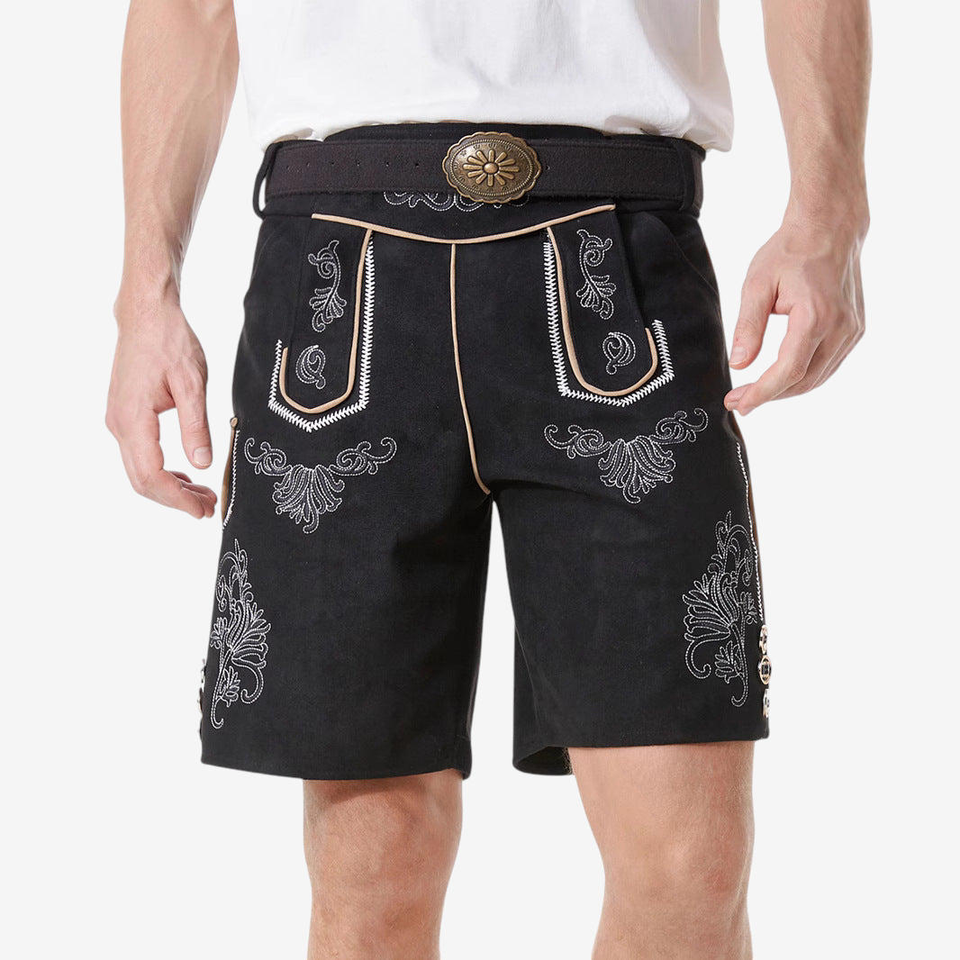 Kurze Herren-Trachtenlederhose mit Stickereien