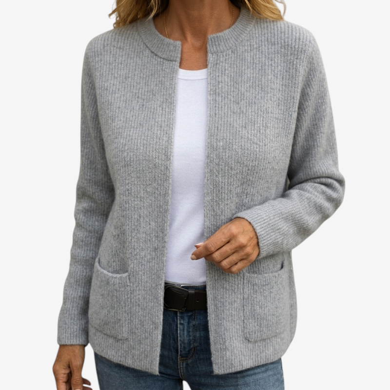 Zipmora - Damen Strickjacke mit Reißverschluss und zwei Taschen