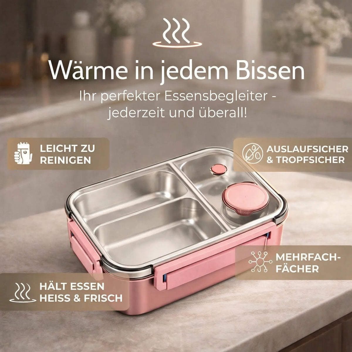 Mealvault - Thermobehälter für Essen mit Edelstahlfächern