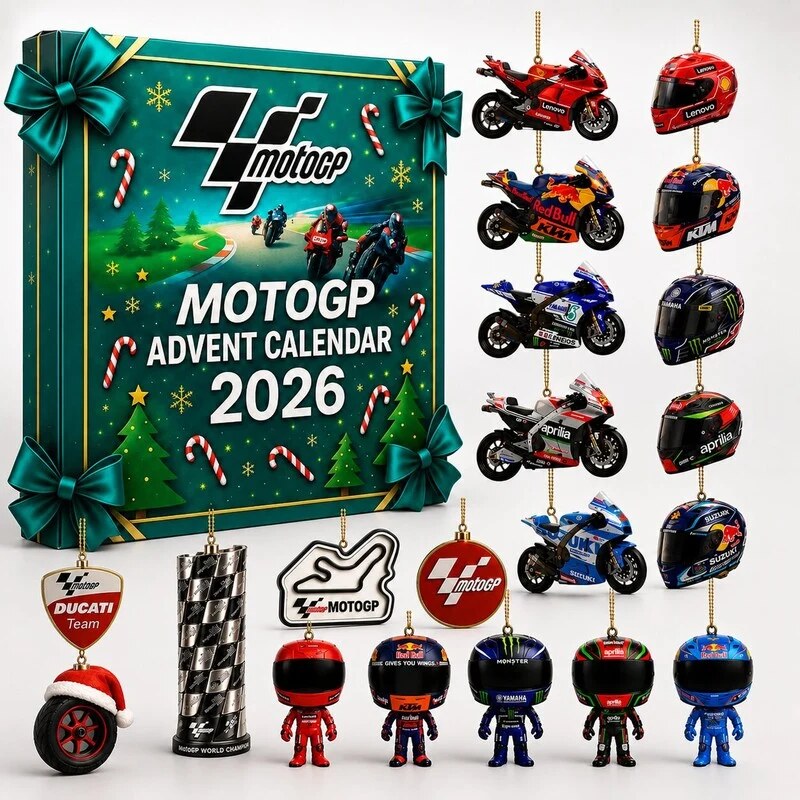 Motorsport-Adventskalender mit Motorrädern und Rennfahrern