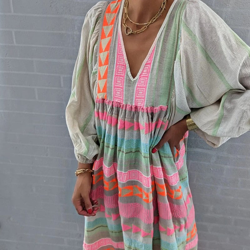 Breeze - Damen-Sommerkleid mit V-Ausschnitt und langen Ärmeln