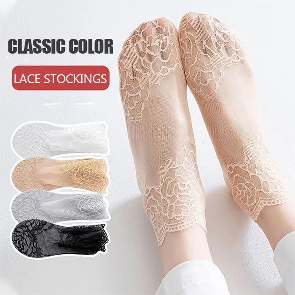 Lacevia - Damen-Spitzensocken mit floralem Design im 4er-Set