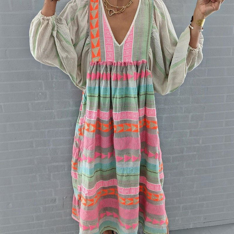 Breeze - Damen-Sommerkleid mit V-Ausschnitt und langen Ärmeln