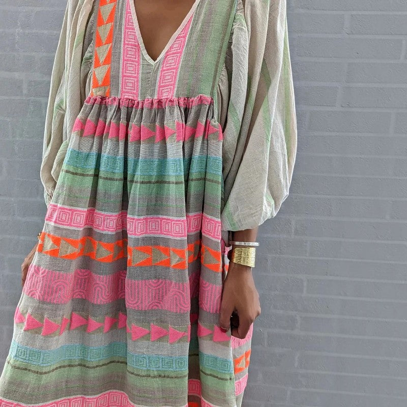 Breeze - Damen-Sommerkleid mit V-Ausschnitt und langen Ärmeln