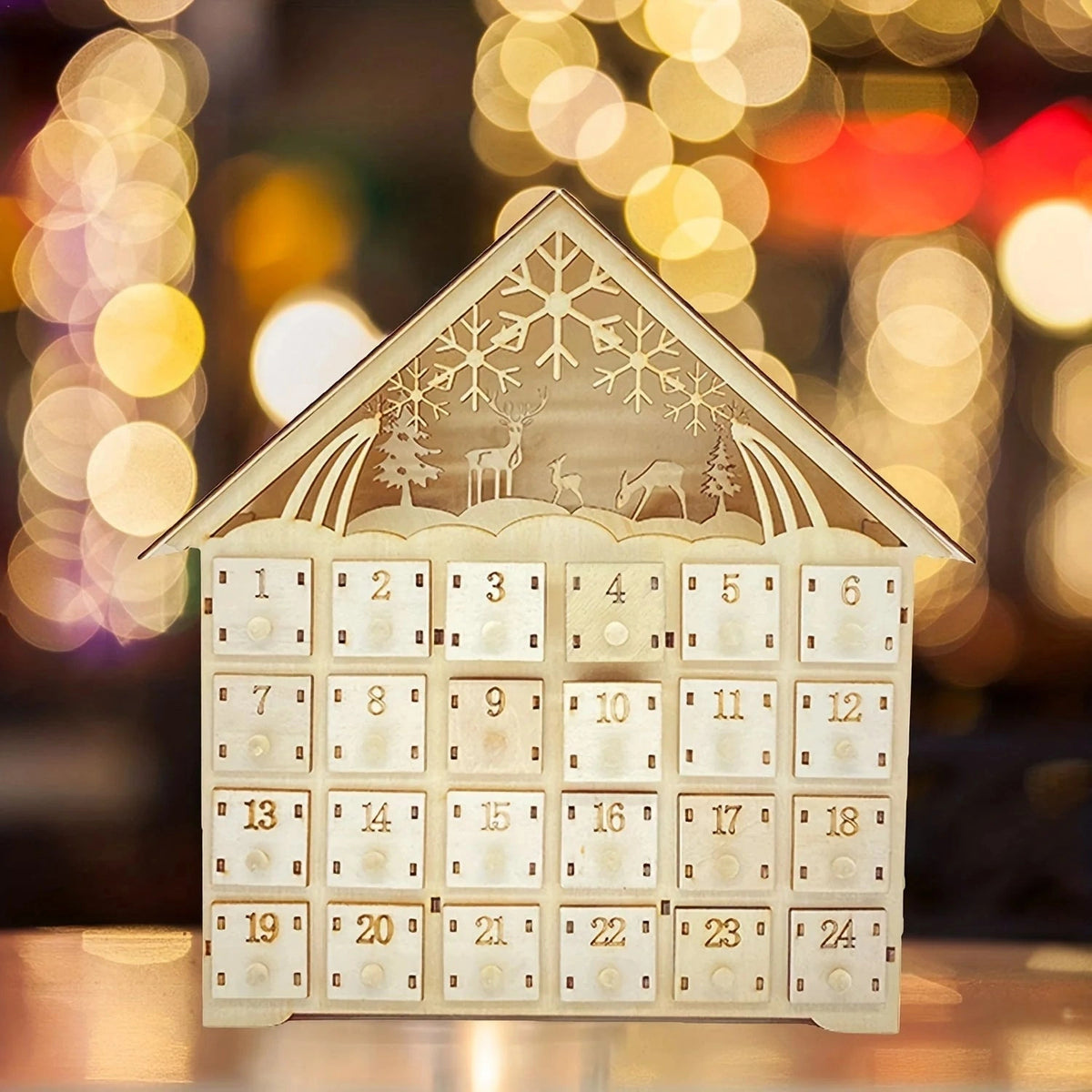 Yuleglow - Holz-Adventskalender mit integrierter LED-Beleuchtung