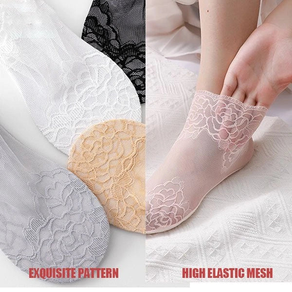 Lacevia - Damen-Spitzensocken mit floralem Design im 4er-Set