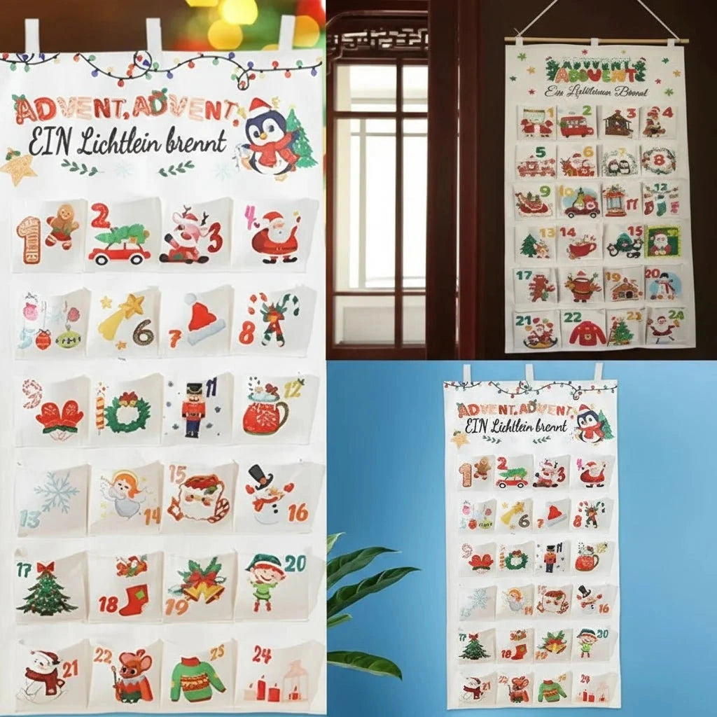 Yulecalendar - Stoff-Adventskalender mit 24 Fächern für die Adventszeit