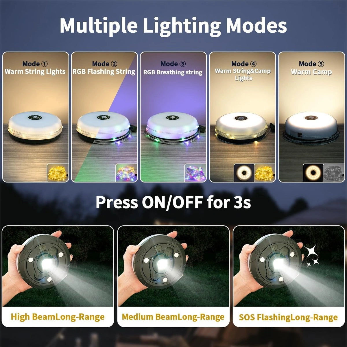 Lanterra - 4-in-1 Campinglampe mit RGB-Lichterkette und Powerbank