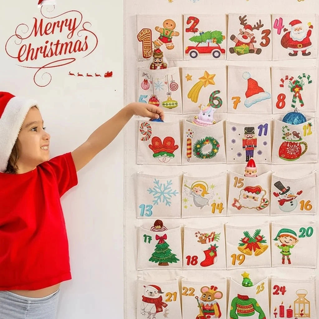 Yulecalendar - Stoff-Adventskalender mit 24 Fächern für die Adventszeit