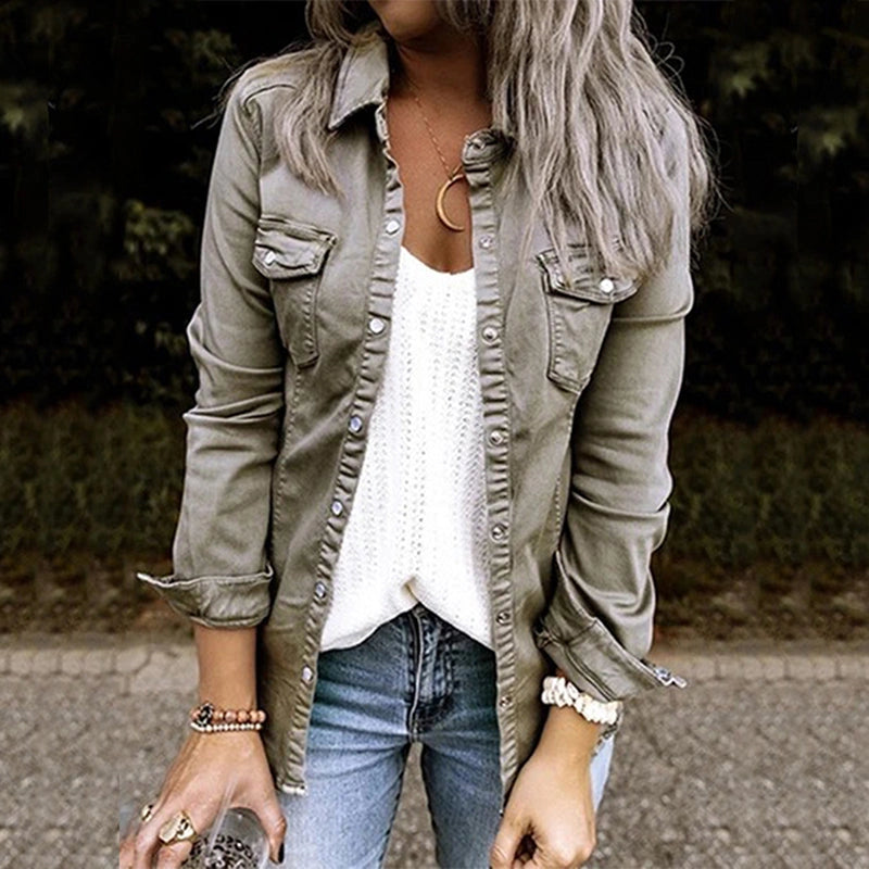 Layering - Damen-Denimjacke mit Vordertaschen