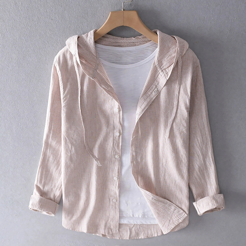 Sleevara - Damen-Leinenbluse mit Knopfleiste und Stehkragen