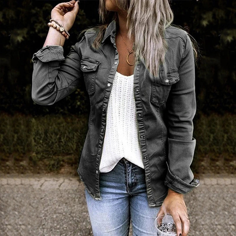 Layering - Damen-Denimjacke mit Vordertaschen
