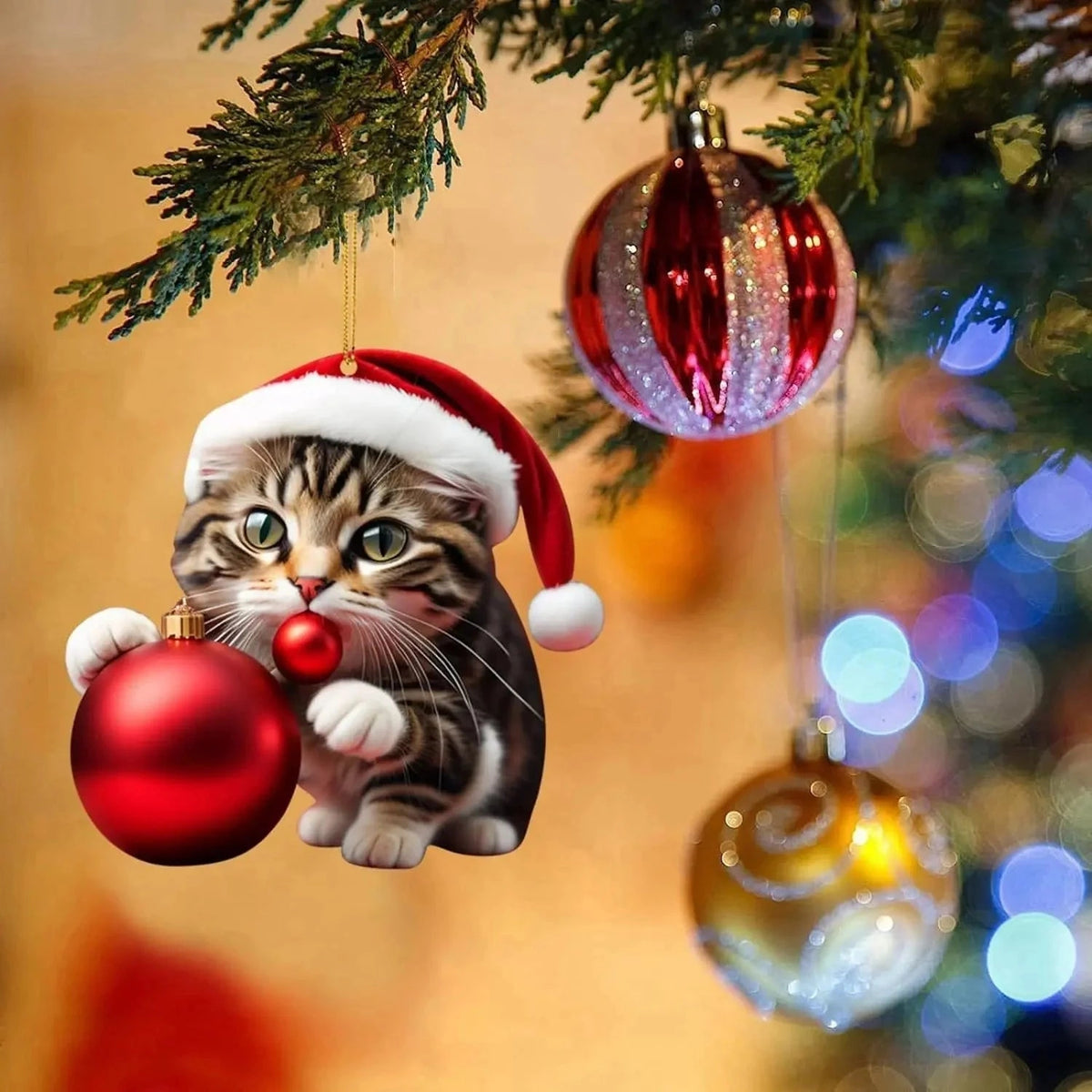 Catmerry - Weihnachtsanhänger mit Katzenmotiv und Weihnachtsmütze
