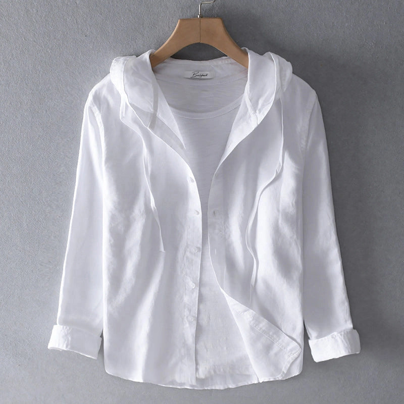 Sleevara - Damen-Leinenbluse mit Knopfleiste und Stehkragen