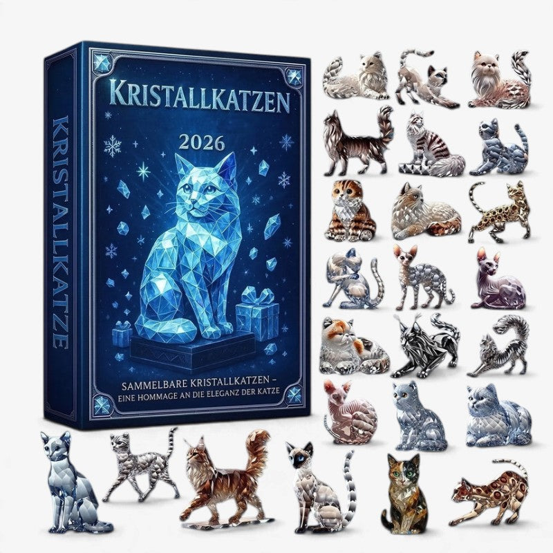 Clawmas - Adventskalender mit Katzenfiguren aus Acryl in Kristalloptik