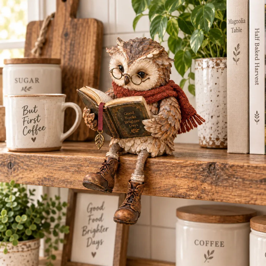 Owlio - Dekorative Eule mit Buch für Leseecke