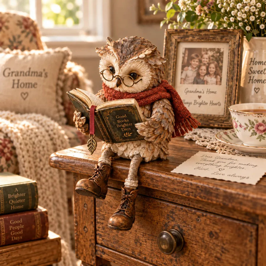 Owlio - Dekorative Eule mit Buch für Leseecke